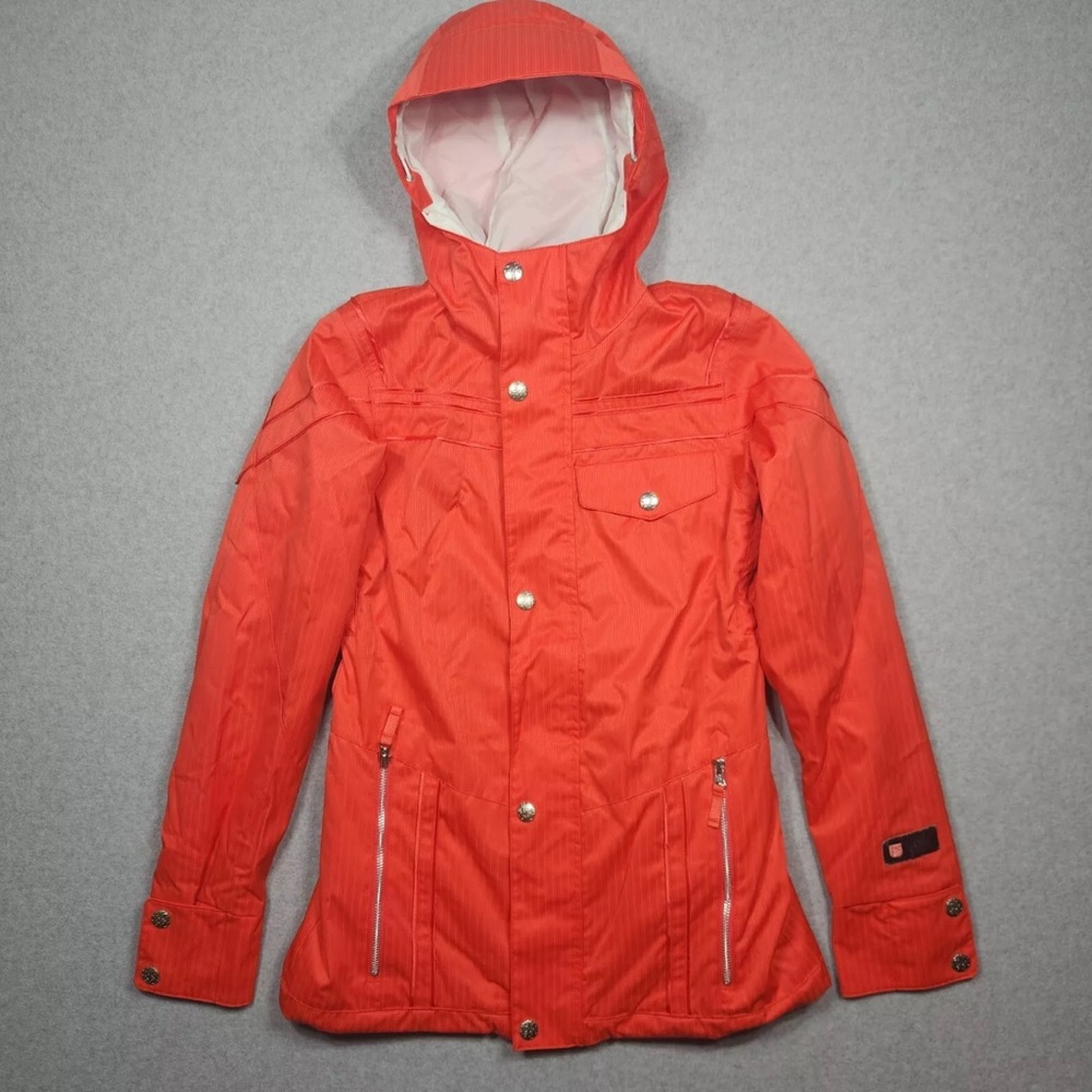 Red Hooded Jacket with Silver Accents